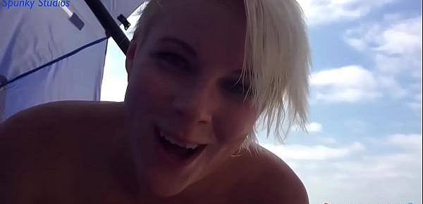  Public Dick Sucking on a Nude Beach with Sexy Spunky Girl  Outdoor Cum Facial